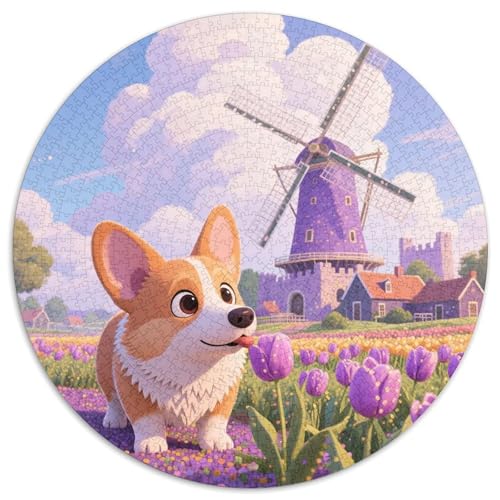 Pembroke Walisischer Corgi 1000 Stück Jigsaw Puzzles Bildungsspiele Stressmittel Haustierhund Runde Puzzles Einzigartige Herausforderung Spiel Für Reisegeschenke, Geschenk 1000pcs (67.5x67.5cm) von NOASDGYEI