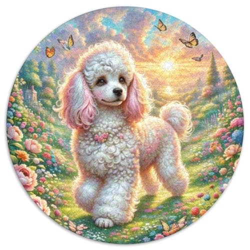 Poodle 1000 Stück Jigsaw Puzzles Bildungsspiele Stressmittel Haustierhund Rundes Puzzle Schöne Dekoration Puzzle Für Erwachsene Und Kinder 1000pcs (67.5x67.5cm) von NOASDGYEI