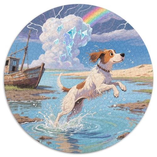 Portugiesischer Wasserhund 1000 Stück Jigsaw Puzzles Bildungsspiele Kreativ Haustierhund Rundes Puzzle Schöne Dekoration Puzzle Für Erwachsene Und Kinder 1000pcs (67.5x67.5cm) von NOASDGYEI