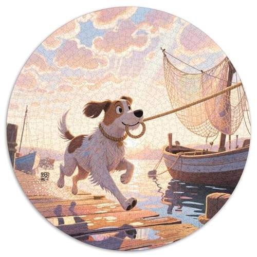 Portugiesischer Wasserhund 1000 Stück Jigsaw Puzzles Bildungsspiele Stressmittel Haustierhund Runde Puzzles Farbe Herausforderung Für Erwachsene Und Kinder 1000pcs (67.5x67.5cm) von NOASDGYEI