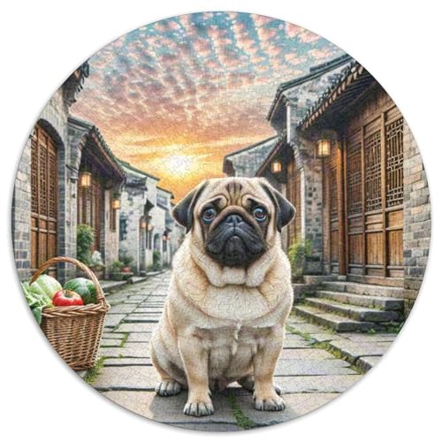 Pug 1000 Stück Jigsaw Puzzles Bildungsspiele Stressmittel Haustierhund Runde Puzzles Einzigartige Herausforderung Spiel Für Reisegeschenke, Geschenk 1000pcs (67.5x67.5cm) von NOASDGYEI