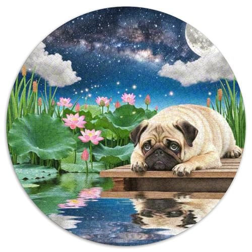 Pug 1000 Stück Jigsaw Puzzles Bildungsspiele Stressmittel Haustierhund Rundes Jigsaw Einzigartige Herausforderung Spiel Für Reisegeschenke, Geschenk 1000pcs (67.5x67.5cm) von NOASDGYEI
