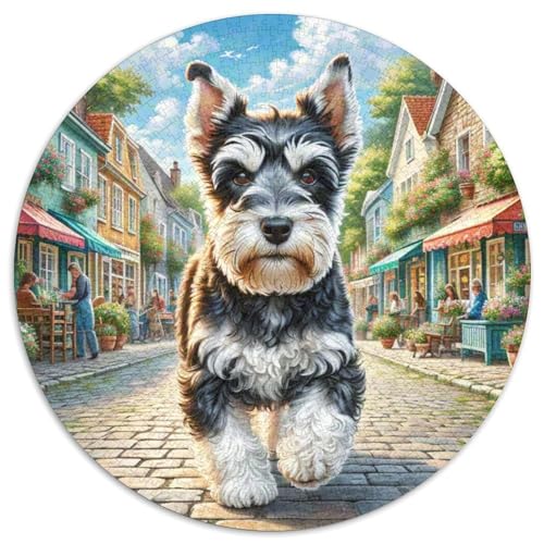 Schnauzer 1000 Stück Jigsaw Puzzles Bildungsspiele Stressmittel Haustierhund Runde Puzzles Schöne Dekoration Puzzle Für Erwachsene Und Kinder 1000pcs (67.5x67.5cm) von NOASDGYEI