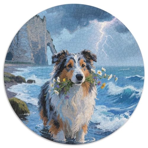 Schottischer Collie 1000 Stück Jigsaw Puzzles Bildungsspiele Stressmittel Haustierhund Rundes Jigsaw Einzigartige Herausforderung Spiel Für Erwachsene Und Kinder 1000pcs (67.5x67.5cm) von NOASDGYEI