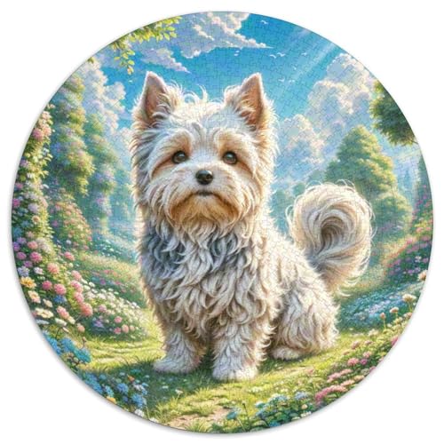 Seidenterrier 1000 Stück Jigsaw Puzzles Bildungsspiele Stressmittel Haustierhund Rundes Jigsaw Farbe Herausforderung Für Erwachsene Und Kinder 1000pcs (67.5x67.5cm) von NOASDGYEI