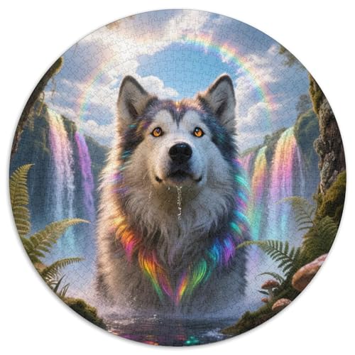 Sibirischer Husky 1000 Stück Jigsaw Puzzles Bildungsspiele Stressmittel Haustierhund Runde Puzzles Einzigartige Herausforderung Spiel Für Erwachsene Und Kinder 1000pcs (67.5x67.5cm) von NOASDGYEI