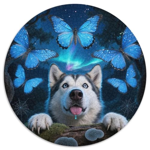 Sibirischer Husky 1000 Stück Jigsaw Puzzles Bildungsspiele Stressmittel Haustierhund Rundes Puzzle Einzigartige Herausforderung Spiel Für Erwachsene Und Kinder 1000pcs (67.5x67.5cm) von NOASDGYEI