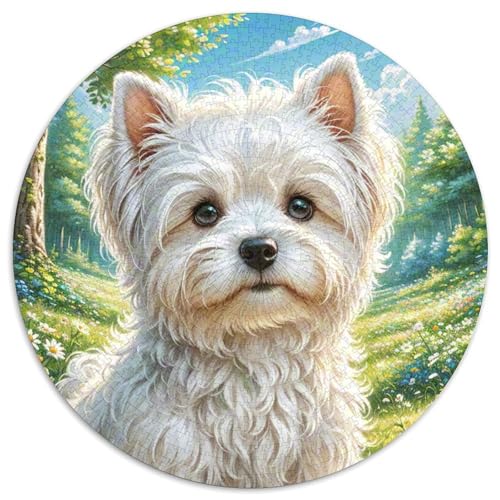 maltesisch 1000 Stück Jigsaw Puzzles Bildungsspiele Klassisch Haustierhund Runde Puzzles Schöne Dekoration Puzzle Für Reisegeschenke, Geschenk 1000pcs (67.5x67.5cm) von NOASDGYEI