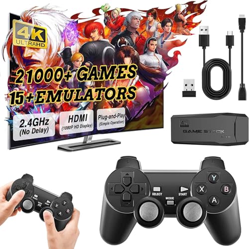 Retro Konsole Spielkonsole Retrolink Game Stick, 21700+ Spiele mit 2 Gamepads, HDMI Plug & Play Retro Konsole für TV, Spiele Geschenk für Jungen und Erwachsene (TitanX Pro+) von NOBES