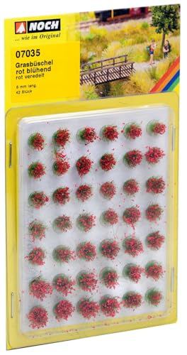 NOCH Grasbüschel Mini-Set „blühend“, mit roten Blüten, 42 Stück, 6 mm hoch, für Modellbau und Miniatur-Deko von NOCH