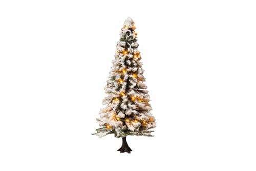 NOCH® Beleuchteter Weihnachtsbaum, verschneit mit 30 LEDs, für Modelleisenbahn H0, TT, 0 im Winter als Festliche Dekoration von NOCH