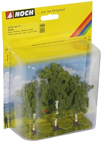 NOCH® Birken, Modellbau Bäume, 3 Stück in 8 und 10 cm Höhe für die Spurweiten H0 und TT, ideal für Landschaftsgestaltung und Dioramen von NOCH
