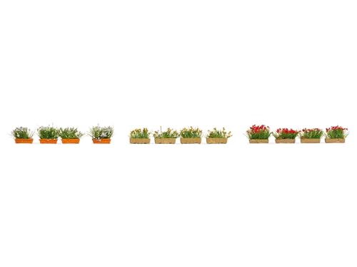NOCH® Blumenkästen blühend rot, weiß und gelb, 12 handbemalte Pflanzen für die Spurweite H0, perfekt für Detail Dekoration von NOCH