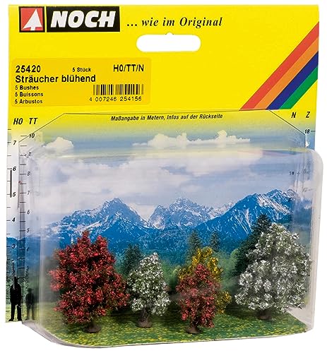 NOCH® Sträucher, blühende Büsche, 5 Stück 3-4 cm für H0 und TT Modelle perfekt zur Modelllandschaftsgestaltung von NOCH
