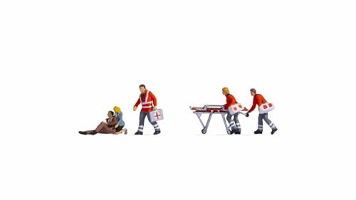 NOCH Figuren-Set „Verkehrsunfall“, Rettungseinsatz im Straßenverkehr für die Spurweite TT, handkoloriert und realitätsnah gestaltet von NOCH