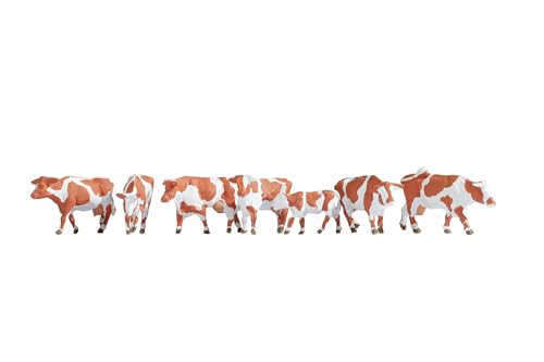 NOCH Kühe, braun-weiß, Handkoloriert für Modellbau H0, Set mit 7 Figuren ideal für Dioramen und Miniatur-Landschaften von NOCH