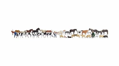 NOCH Mega-Spar-Set „Tiere“, Tierfiguren für Modellbau, ideal für Bauernhof und Ponyhof, mit 36 handbemalten Figuren für Spurweite H0 von NOCH