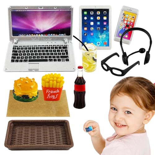 NOCHME Puppenhaus Zubehör Miniatur Wichtel Deko Set 1/12 Mini Laptop Tablet Handy Brille Hamburger Cola Pommes Getränke Tablett Puppenzubehör Szene Simulation Möbel Weihnachten Dekoration NOCHME Puppenhaus Zubehör Miniatur Wichtel Deko Set 1/12 Mini Laptop Tablet Handy Brille Hamburger Cola Pommes Getränke Tablett Puppenzubehör Szene Simulation Möbel Weihnachten Dekoration von NOCHME