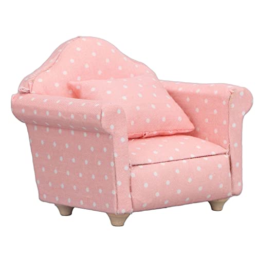 NOENNULL 1:12 Dollhouse Mini -Sofa, Hohe Simulation Pink White Polka DOT -Sessel, Miniaturmöbel für Puppenhauszubehör, für 1:12 Puppenhäuser Im Maßstab von NOENNULL