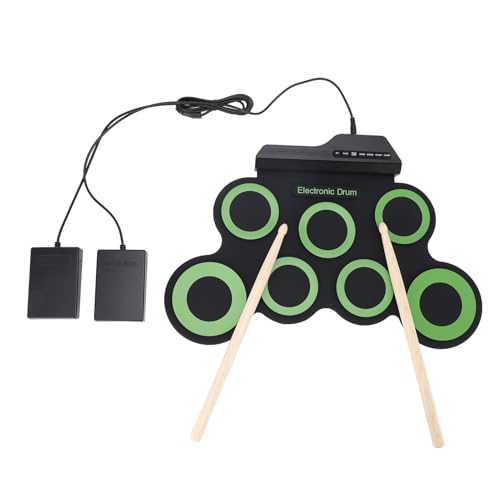 NOENNULL Elektronisches Padset, Trinkverlust -Up -Übungskissen mit 7 Übungskissen Kopfhörerbuchse Faltbare Silikon -Roll -Up -Pads Übung mit Pedal für Anfänger Kindern von NOENNULL