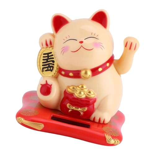 Lucky Wealth Willkommene Katze, solarbetrieben, niedliche unruhige Katze, viel Glück, Katze, Willkommen bei Katzen, Heimdekoration (gelb) von NOENNULL
