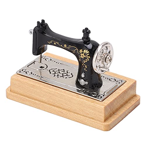 NOENNULL 1/12 Skala Miniaturnähmaschine, Vintage Metal Dollhouse Accessoires mit Realistischen Details, Lebensechter Mini -Nähmaschinenmodell für Puppenhaus -DIY -Handwerksanlage (Holzfarbe) von NOENNULL