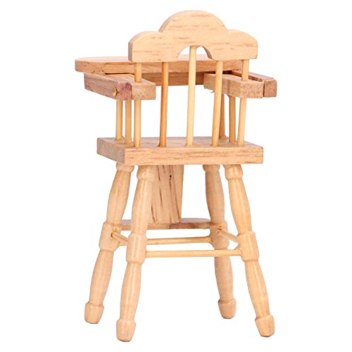 NOENNULL 1:12 Skala Dollhouse Miniatur Baby High Stuhl, Realistischer Holzpuppenstuhl für Dollhouse Kindergarten, Babyparty- und Geburtstagsfeierdekor, Winziges Möbelmodell für Sammler von NOENNULL