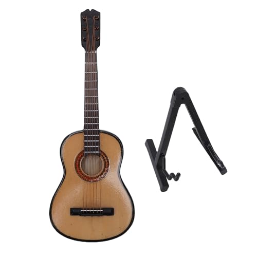 NOENNULL 15 cm Miniaturgitarrenmodell, Hölzernes Winziges Dekoratives Modell mit Stand Mini Music Ornament Home Decoration Dollhouse Display Accessoires von NOENNULL