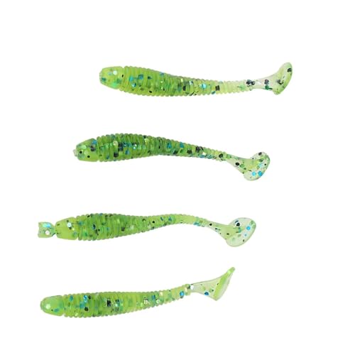 NOENNULL 50pcs 5 cm Weiche Plastikfischereiköder, T -Heck -Maden -Köder für Süßwasser Salzwasserfischer (Grün) von NOENNULL