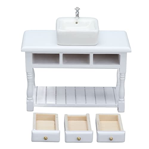 NOENNULL Dollhouse Badezimmer Set 1:12 Skala Miniatur - Weißes Porzellan Waschbecken Eitelkeit mit Spiegel, Toiletten- und Badewanne für Puppenhaus, DIY -Handwerk, Modellhaus zu Hause von NOENNULL