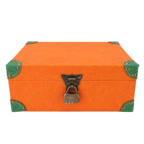 NOENNULL Hölzernder Leder Schatzstrust Quadrat Handgefertigte Vintage -Schmuck Keepsake Storage Box mit Kammschloss für Halsketten Ringe Ohrringe (Orange m Größe) von NOENNULL
