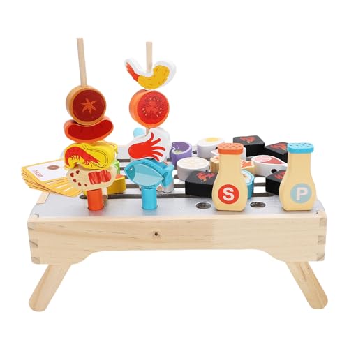 NOENNULL Holz BBQ Playset Educational Küchenspielzeug für Kleinkinder, Vollständige Grill -Set mit Realistischem BBQ -Accessoires für das Fantasievolle Lernrollenspiel von NOENNULL