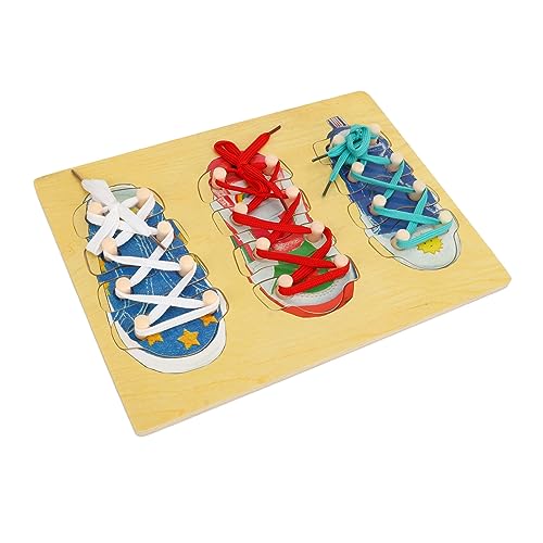 NOENNULL Holzschuhspielzeug mit Holzschnürung, Lernen Sie das Schnürsenkelkit für Kleinkinder, in Montessori Inspirierte Bildungsspielzeug mit Echten Schnürsenkeln Schritt für Schritt von NOENNULL