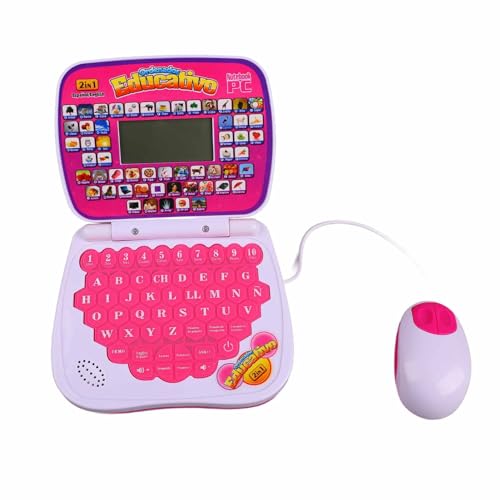Lernmaschine für Kinder, Englisch, Spanisch, Musikfunktion, Interaktiver Lern-Laptop für Kinder (Rosa) von NOENNULL