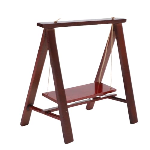 NOENNULL Miniatur -Veranda -Schaukel, Miniaturpuppenhausschwung Modell mit Veranda Holzmöbel Vorräte 1:12 Modellierung Figur Swing Doll House Möbel Miniaturschwang Moderne Mini House (Rosenholzfarbe) von NOENNULL