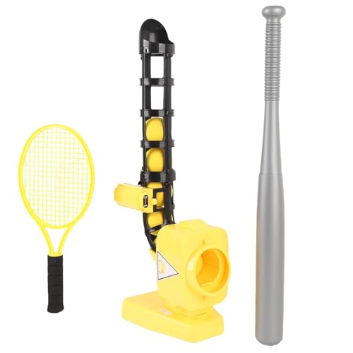 NOENNULL Pitching -Maschine für Baseballs, 2 in 1 Baseball -Tennis -Pitcher Automatische Pitching -Machine Set mit Baseballs Bat Tennis Schläger Jungen Mädchen Indoor Outdoor Sports (Gelb) von NOENNULL
