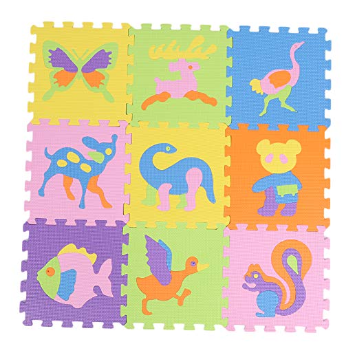 Spielmatte aus Schaumstoff für Kinder (9-teilig), 29 x 40 cm, Puzzle, buntes Tier, Eva Tiles Mädchen, Jungen, weich, wiederverwendbar, leicht zu reinigen von NOENNULL