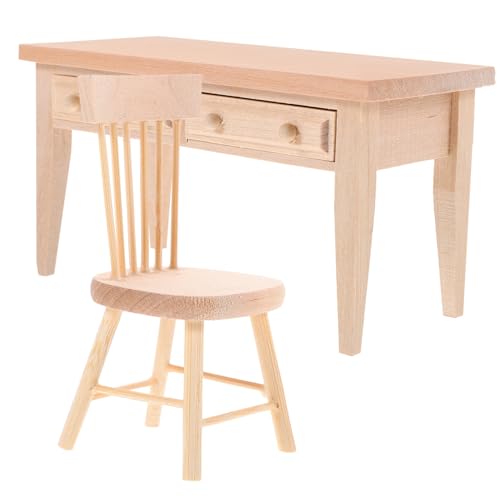 NOLITOY 1 Satz Mini-Möbelmodell Miniature mikrolle Puppenhausstuhl Puppenhausdeko puppenhauszubehör winzig Puppenhaus Schreibtisch Mini- Mini-Stühle Puppenhaus-Ministühle hölzern Beige von NOLITOY