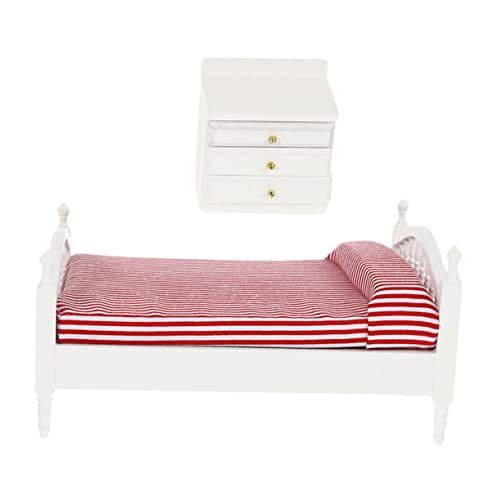 NOLITOY 1 Satz Puppenhaus Doppelbett mit Nachttisch aus Hochwertigem Dekorative Miniaturmöbel für Kreative Spielwelten und Sammler von NOLITOY