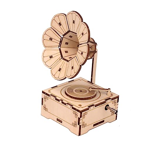 NOLITOY 1 Satz Spieluhr Selber Bauen Modell Zusammenbauen Altes Grammophonhandwerk Puzzle-Spielzeug Aus Holz Puzzle-Holz-bastelset DIY Modell Spielzeug Stahl 3D Schreibtisch Dekorationen von NOLITOY
