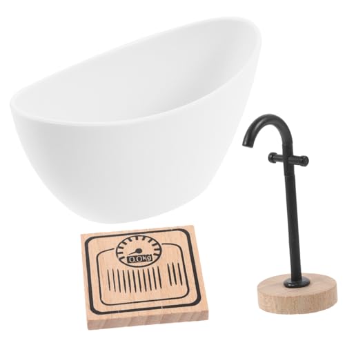 NOLITOY 1 Set Mini Möbeldekoration Puppenhäuser Kleine Miniaturwanne Puppenhausbedarf Badezimmerdekoration Mini Badezimmermöbel Badezimmerwaschbecken Mini Waage Aus Holz von NOLITOY