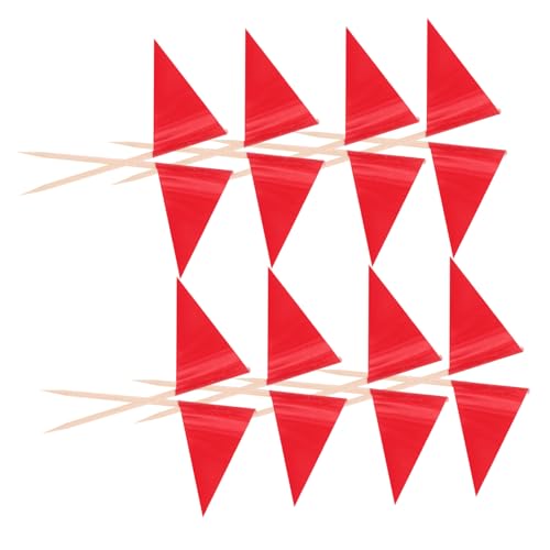 NOLITOY 100 Stück Rote Zahnstocher Flaggen Dreieckige Mini Food Toothpick Flags Cupcake Topper Cake Decoration Flag Picks für Buffet Obst Käse Party von NOLITOY