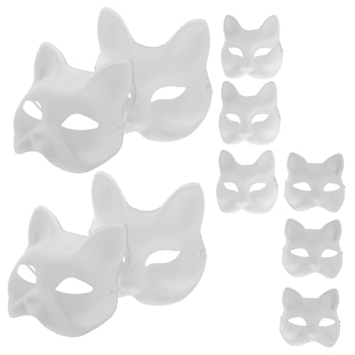 NOLITOY 10Stücke Weiße Katzen und Fuchs Masken Bemalen für Halloween Karneval und Kostümpartys Kreative Blanko Masken für Unvergessliche Auftritte und Entspannende Bastelstunden von NOLITOY