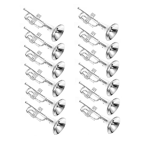 NOLITOY 12 Stück Direktdekorationen Musik Kindertrompete Mini Trompetenmodell Schmuck Kleine Miniatur Trompete Hängendes Ornament Desktop Trompetenornament Mini Trompetendekor Silberner von NOLITOY