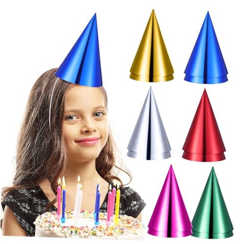 NOLITOY 12 Stück Geburtstagsfeier Hüte Papierhüte mit Metallic Folie für Kindergeburtstage Hochzeiten Feste Bequemer Tragekomfort Wiederverwendbar Mit Kinnbändern von NOLITOY