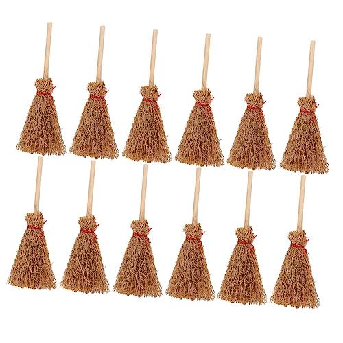 NOLITOY 12 Stück Hexenbesen Teiliges Halloween Deko Zubehör für Puppenhäuser Mini Holz Besen für DIY Bastelprojekte und Kreative Dekorationen von NOLITOY