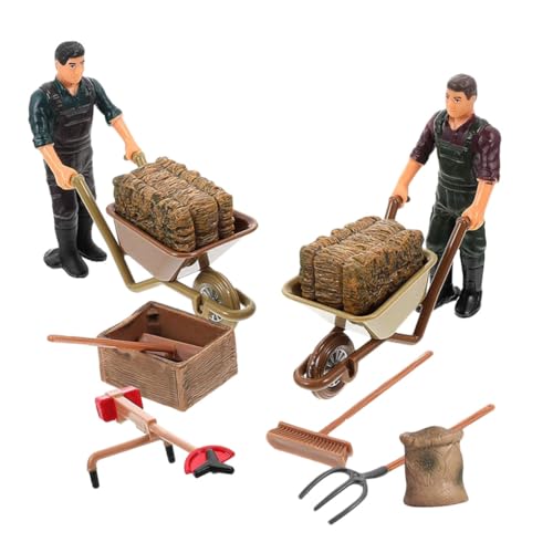NOLITOY 12 Stück Teiliges Miniatur Bauernhof Spielset mit Lebensechten Miniatur Werkzeugen und Bauernfiguren Detailgetreu Gestaltet für Mini Garten Dekoration Puppenhauszubehör und von NOLITOY