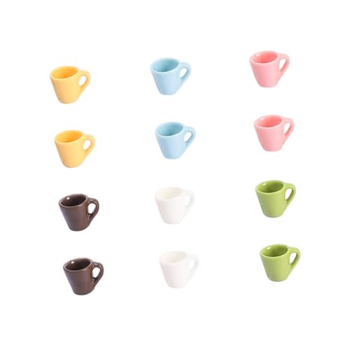 NOLITOY 12 Stück Teiliges Miniatur Becher mit Griffen Bunte Miniaturtassen für Puppenhaus Zubehör Realistische Resin Modellbecher in Sechs Farben für Dekorative Landschaften und von NOLITOY