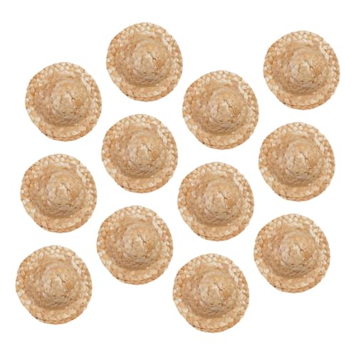 NOLITOY 12 Stück Teiliges Miniatur Handgewebte Strohhüte Leichte Atmungsaktive Puppenhüte Strapazierfähige DIY Bastelaccessoires für Puppenhaus Sommerdeko von NOLITOY