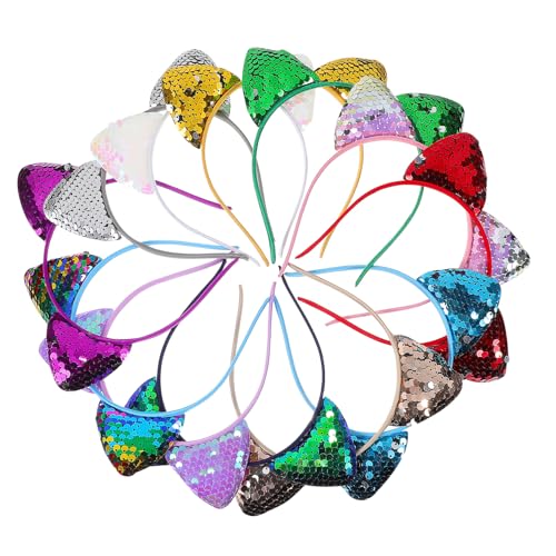 NOLITOY 12 Stück Teiliges Pailletten Katzenohren Haarreife Bunte Stirnbänder Elastisch Leichter für Frauen Cosplay Party Kostüm Alltag von NOLITOY